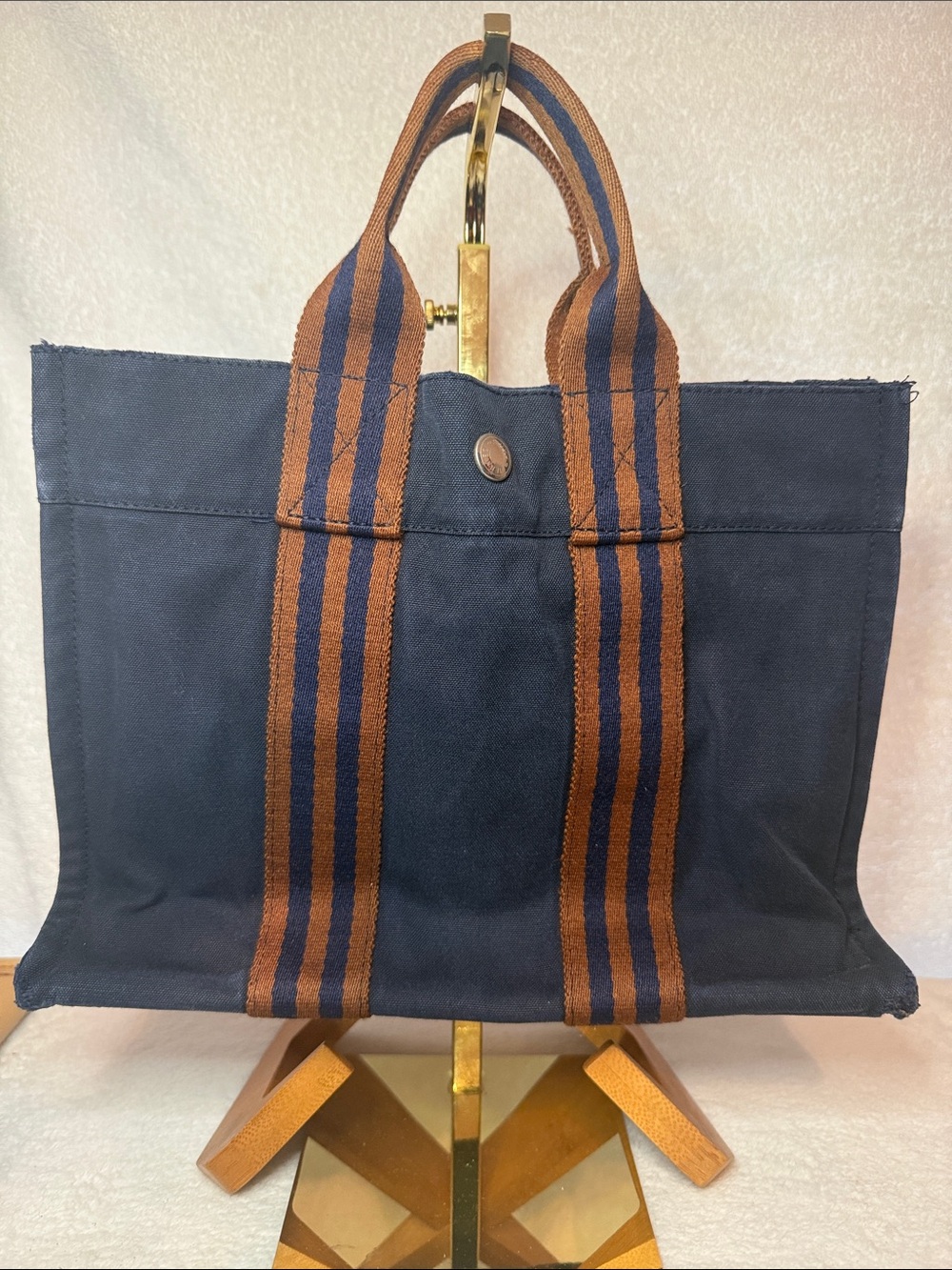 Hermès Fourre Tout PM Tote Navy/Brown Canvas